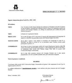 Serie B: esce il Palermo, entra il Civitavecchia Rugby