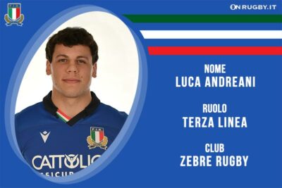 Luca Andreani terza linea della Nazionale Italiana Rugby Under 20 e delle Zebre Rugby