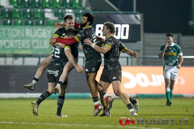 Il drop di Hanarahan a Monigo, per il successo a tempo rosso di Munster sul Benetton ph. Ettore Griffoni