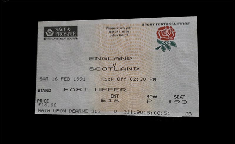 Il biglietto di Inghilterra - Scozia del 16 febbraio 1991
