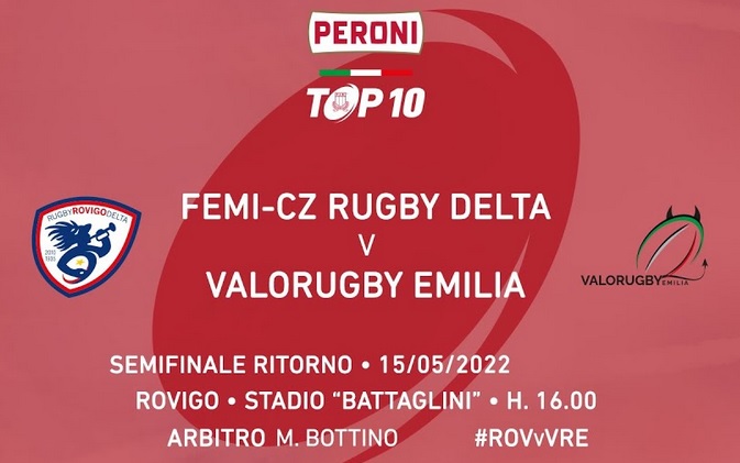 Top10: la diretta streaming di Rovigo-Valorugby, semifinale di ritorno