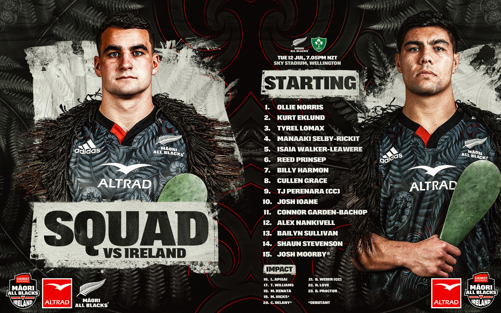 Test match: la formazione dei Maori All Blacks per la sfida all'Irlanda