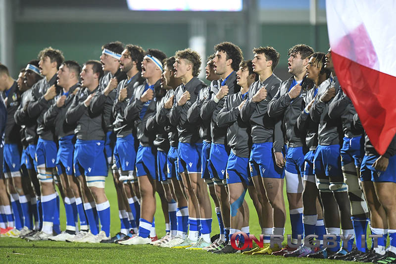 Italy U20 lined up for the national anthems ceremony